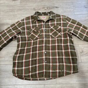 Wrangler Fleece Lined Flannel Green Plaid Button Up Men's XL Shirt‎ Jacket